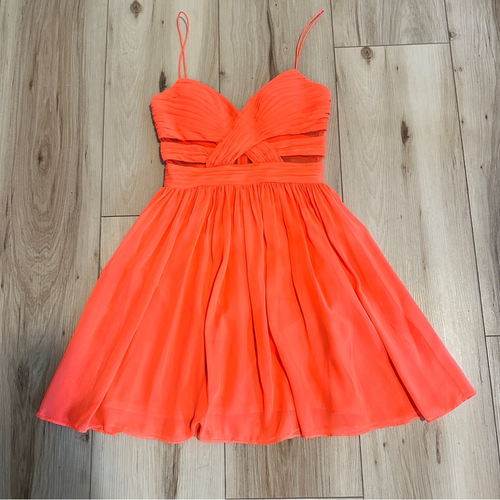 Hailey Logan by Adrianna Papell Vibrant Coral Dress fully lined